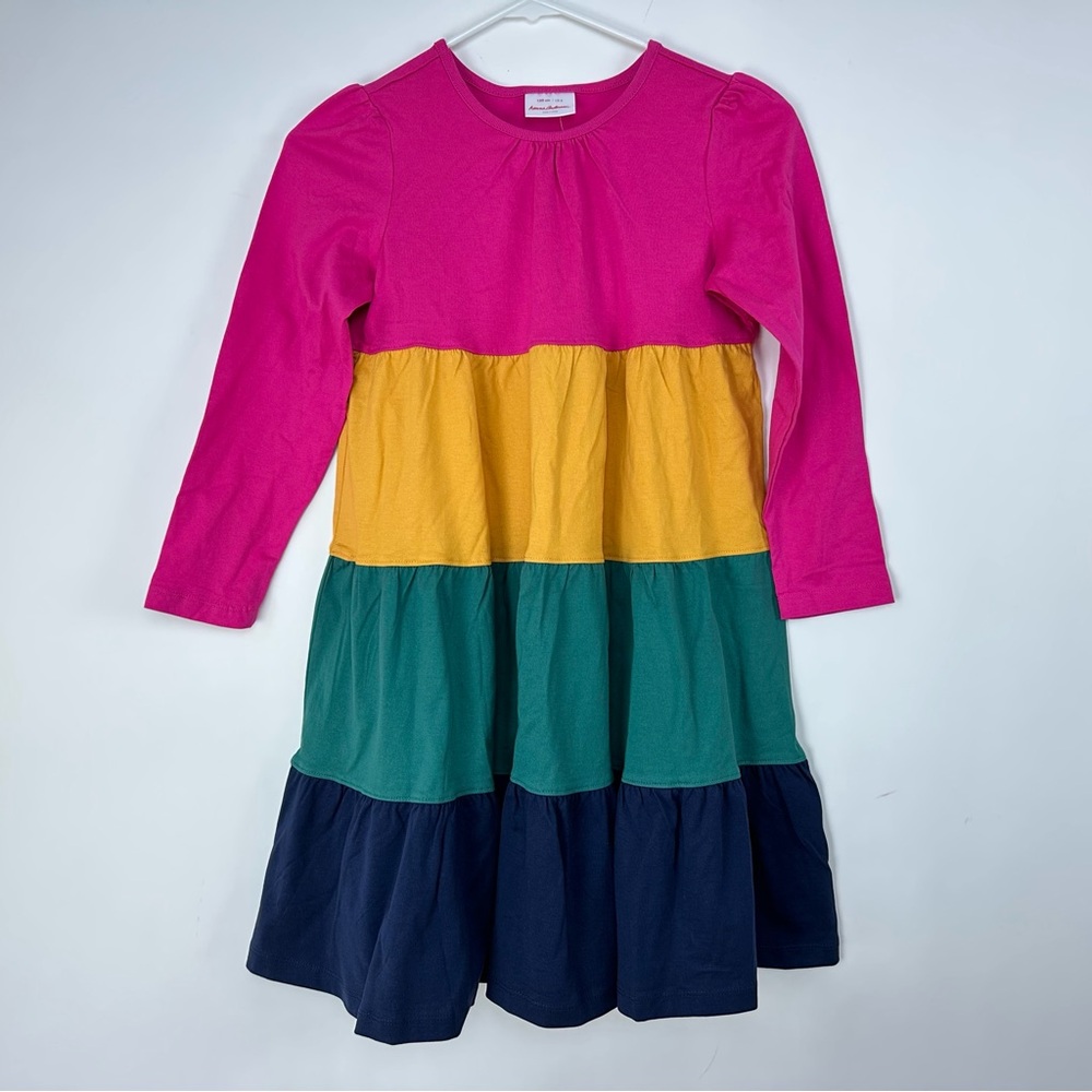 Hanna Andersson Dress Girls 130 USA 8 Striped Colorful Long Sleeve Tiered